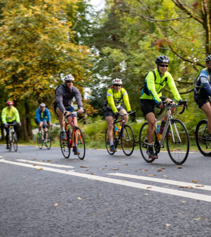 Cyclists enjoy a scenic ride through lush, green landscapes near Killarney.