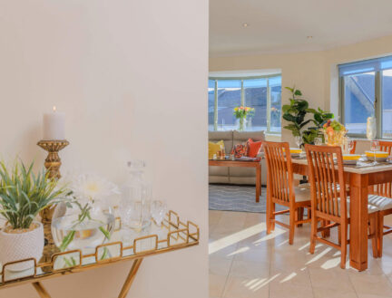 Bright, cosy dining and living area in Park Place Apartments, Killarney, with elegant decor.